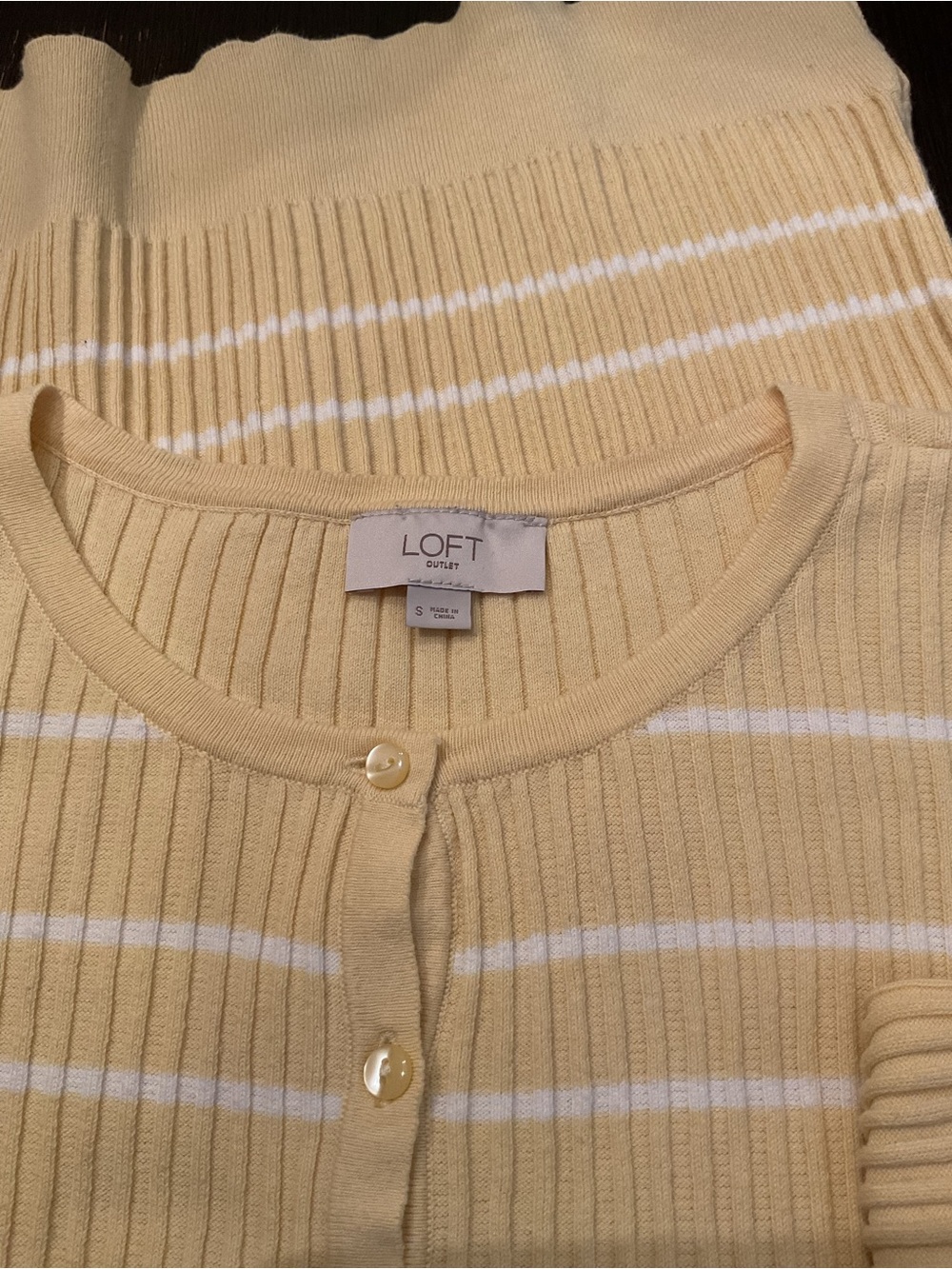 LOFT Yellow Striped Ribbed Cardigan - Picture 6 of 8